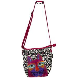 Laurel Burch Cat Crossbody Bag Colorful Feline Art Canvas Purse Whimsical Boho